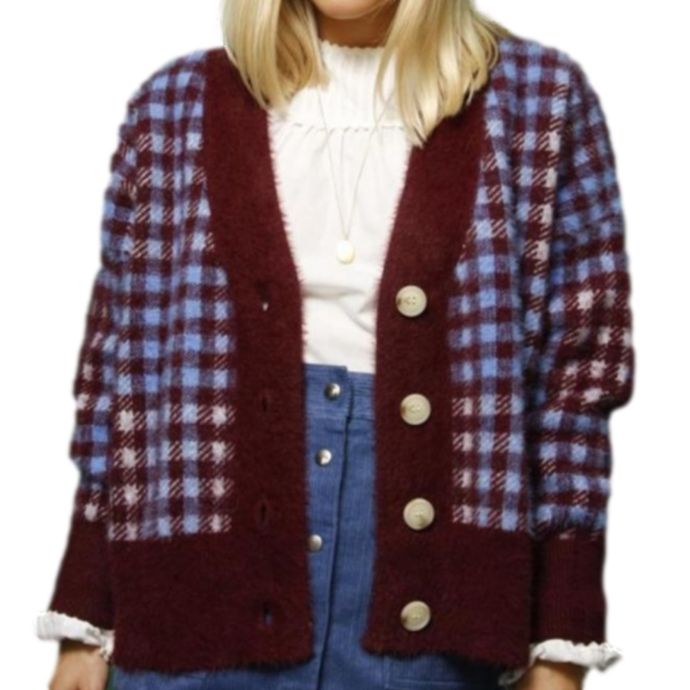 Frnch Paris Plaid Oversized Academia preppy sweater cardigan Size S/M